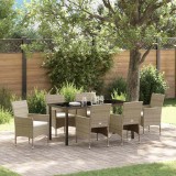 vidaXL Set de masă pentru grădină cu pernă 7 pcs Bej Rattan poli