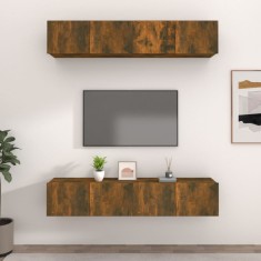 vidaXL Comode TV, 4 buc., stejar fumuriu, 80x30x30 cm, lemn compozit