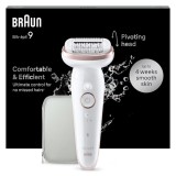 Epilator Braun Silk-&eacute;pil 9 9-000 Wet &amp; Dry, MicroGrip, Smart Light, 2 viteze, 40 pensete, Geanta de voiaj, Alb/Roz - in garantie