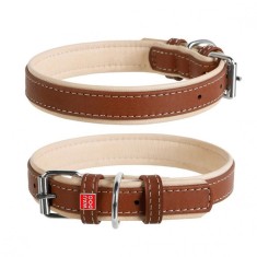 Zgarda din piele Soft pentru caini - 38- 49cm, 25mm, maro- bej foto