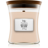 Woodwick White Honey Miel Blanc lum&acirc;nare parfumată cu fitil din lemn 275 g