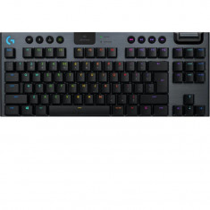 Tastatura mecanica gaming Logitech G915 TKL, Ultraslim, Lightspeed Wireless 2.4GHz&amp;Bluetooth, Lightsync RGB, Switch Clicky, Negru Carbon