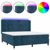 Cumpara ieftin Pat cu arcuri, saltea si LED, bleumarin, 160x200 cm, catifea