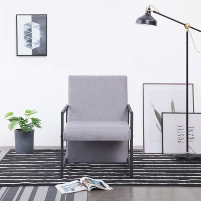 vidaXL Fotoliu cu picioare cromate, gri deschis, textil 282355 foto