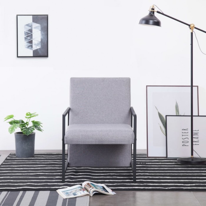 vidaXL Fotoliu cu picioare cromate, gri deschis, textil 282355
