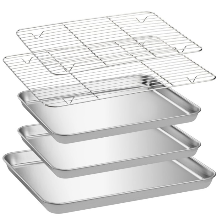 Set 3 tavi de copt Navaris, cu suporturi racire incluse, inox, 44715.02