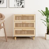 VidaXL Servantă, alb, 60x30x70 cm, lemn masiv pin și ratan natural