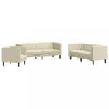 Set canapele Chesterfield cu 3 locuri, crem, piele eco.