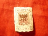 Timbru Albania 1920 val. 50q cu suratipar stema si Shkodra , sarniera ,numerotat