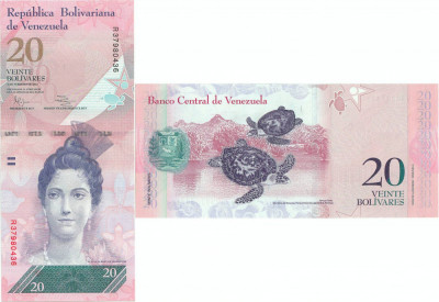 2011 (3 II), 20 Bol&amp;iacute;vares (P-91e) - Venezuela - stare UNC foto