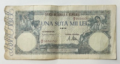 100000 lei 28 mai 1946 Bancnotă Rom&amp;acirc;nia Regele Mihai foto