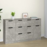 vidaXL Set servante, 3 piese, gri beton, lemn prelucrat