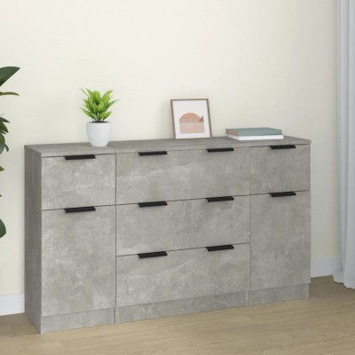 vidaXL Set servantă, 3 piese, gri beton, lemn prelucrat 3115823 foto