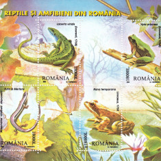 ROMANIA 2003 LP 1618 REPTILE SI AMFIBIENI BLOC DE 4 MARCI MNH