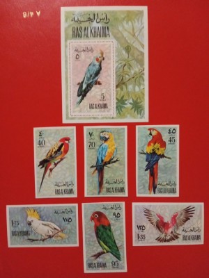 RAS AL KHAIMA, PĂSĂRI - COLIȚĂ + SERIE COMPLETĂ IMPERF. MNH foto