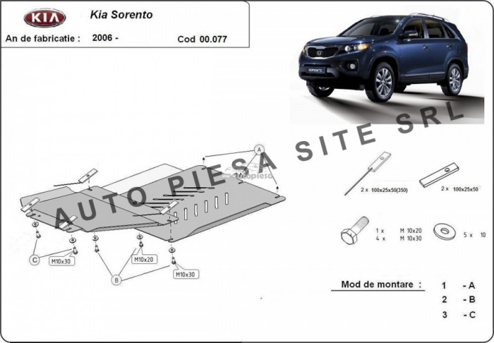 Scut metalic cutie viteze + diferential Kia Sorento fabricata incepand cu 2006 APS-00,077