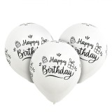 Set Baloane Petrecere, Model Happy Birthday, Latex, Culoare Alb-Negru, 23 cm, 20 Bucăți