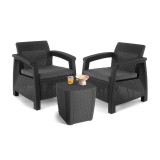 Set mobilier gradina Curver Corfu Duo cu Masa Luzon, 2 persoane, Grafit, Polipropilena, Rezistent intemperii