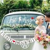 Sticker Autocolant, Tematica Nunta, Model Indragostiti, cu Scris Just Married, 50x11.5 cm, Alb