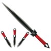 Set vanatoare IdeallStore®, sabie si set trei cutite aruncat, otel inoxidabil, negru