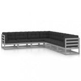 vidaXL Set mobilier de grădină cu perne, 7 piese, gri, lemn masiv pin 3076876