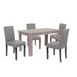 Set masă sufragerie 4 &icirc;n 1 Leziter Leon, stejar York gri, 4 scaune piele ECO gri, 140x80 cm
