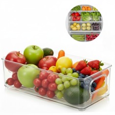 Recipient pentru frigider si rafturi bucatarie Koken, perfect pentru fructe si legume, 25.5x10x7 cm, plastic transparent fara BPA - Set 6 recipiente