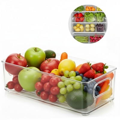 Recipient pentru frigider si rafturi bucatarie Koken, perfect pentru fructe si legume, 25.5x10x7 cm, plastic transparent fara BPA - 1 Recipien foto