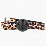 KINK - LEOPARD BREATHABLE BALL 4.5 CM GAG 65 x 2.5 CM, KINK COLLAR &amp; GAG