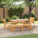 Cumpara ieftin Set de masa pentru gradina 5 buc. Maro 150 x 90 x 74 cm