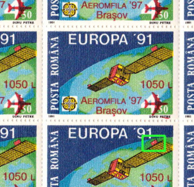 RO 1997 LP1441 &amp;quot;Expo. Fila. &amp;quot;Aeromfila &amp;#039;97&amp;quot; - supra.&amp;quot; ,coala cu EROARE cat.,MNH foto