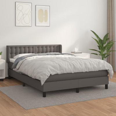 vidaXL Pat box spring cu saltea, gri, 140x190 cm, piele ecologică foto