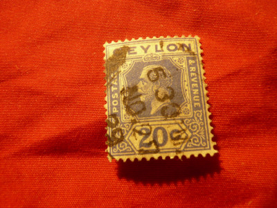 Timbru Ceylon colonie britanica 1921 Rege George V ,val.20C albastru stampilat foto