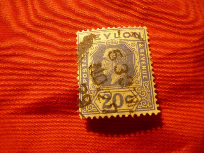 Timbru Ceylon colonie britanica 1921 Rege George V ,val.20C albastru stampilat