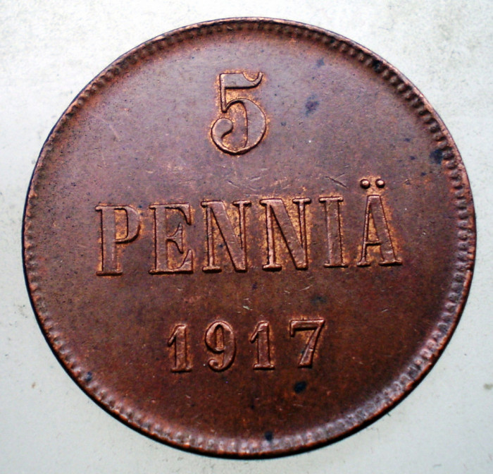 1.893 FINLANDA CIVIL WAR 5 PENNIA 1917 XF