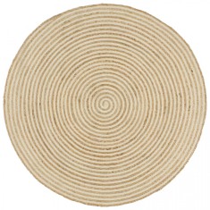 Covor manual cu imprimeu spirală, alb, 150 cm, iută foto