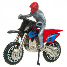 Motocicleta de jucarie in miniatura cu motociclist,6x3x5,5 cm, scara 1:24, rosu foto