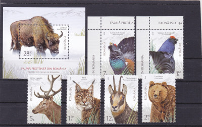 FAUNA PROTEJATA DIN ROMANIA,SERIE COMPLETA + BLOC,2019,Lp.2237, MNH ** ROMANIA. foto