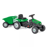 Jucarie pentru copii, tractor cu pedale + remorca, plastic, negru cu verde- INV7059594