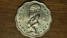 Insulele Cook - moneda exotica rara - 1 dolar / dollar 1988 - Elisabeta II - dantelata, superba ! Tangaroa - Greu de gasit !