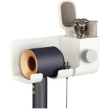 Suport de Baie, Flippy, pentru Uscator de Par, cu Organizator Dublu, din Plastic, Aplicare cu Suport Adeziv, 23 x 8.8 x 9.5 cm, Alb