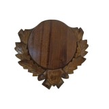 Panoplie sculptata, pentru trofeu mistret, lemn, maro inchis, 30x33 cm