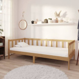 Pat de zi Gossi 90x200 cm, lemn masiv pin, maro miere, cu saltea inclusa