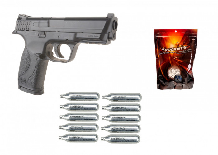 Pistol airsoft CO2 replica Smith &amp; Wesson MP40, cu 4000,10 rezervoareCO2