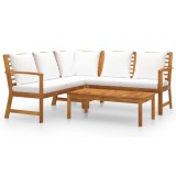 vidaXL Set mobilier de grădină cu perne crem, 4 piese, lemn de acacia
