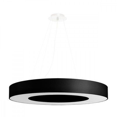 Lampadario Saturno Nero In Tessuto/Pvc/Acciaio Con 6 Lampadine Rotonde Minimaliste Da Interno foto