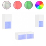 Cumpara ieftin Comode TV de perete cu lumini LED, 4 piese, alb