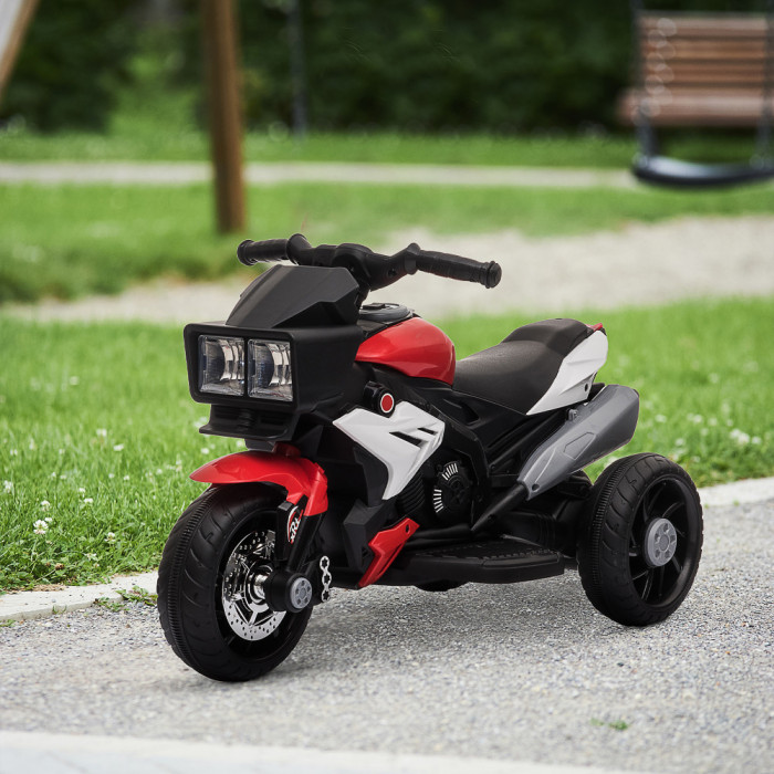 HOMCOM Motocicleta Electrica pentru Copii 3-5 Ani (max. 25kg) cu 3 Roti, Lumini si Sunete, Bateria 6V, Rosu, 86x42x52cm