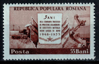 Romania 1953, LP 340, 5 ani Tratatul prietenie cu URSS, serie cu sarniera, MH* foto