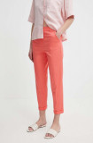 Sisley pantaloni femei, culoarea portocaliu, fason tigareta, high waist